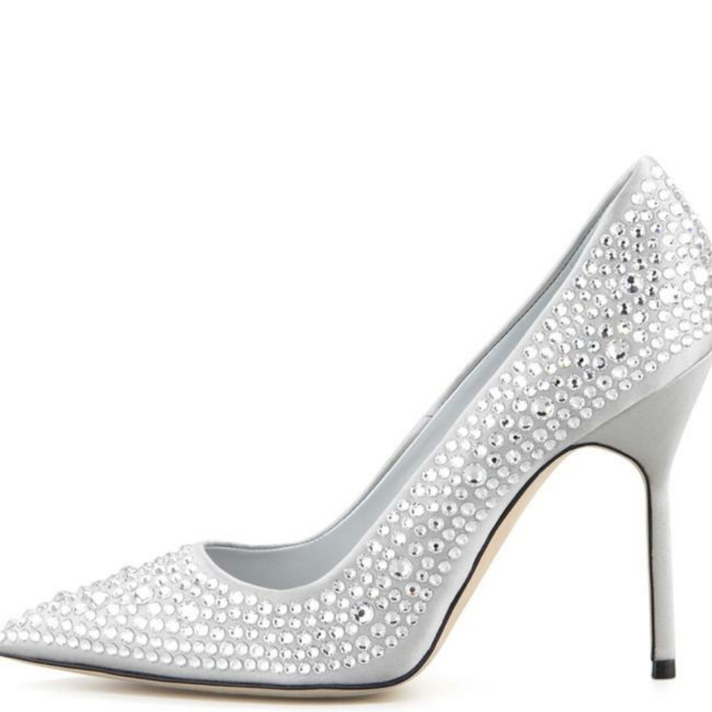 Manolo Blahnik Crystal BB Silver Pumps Size…